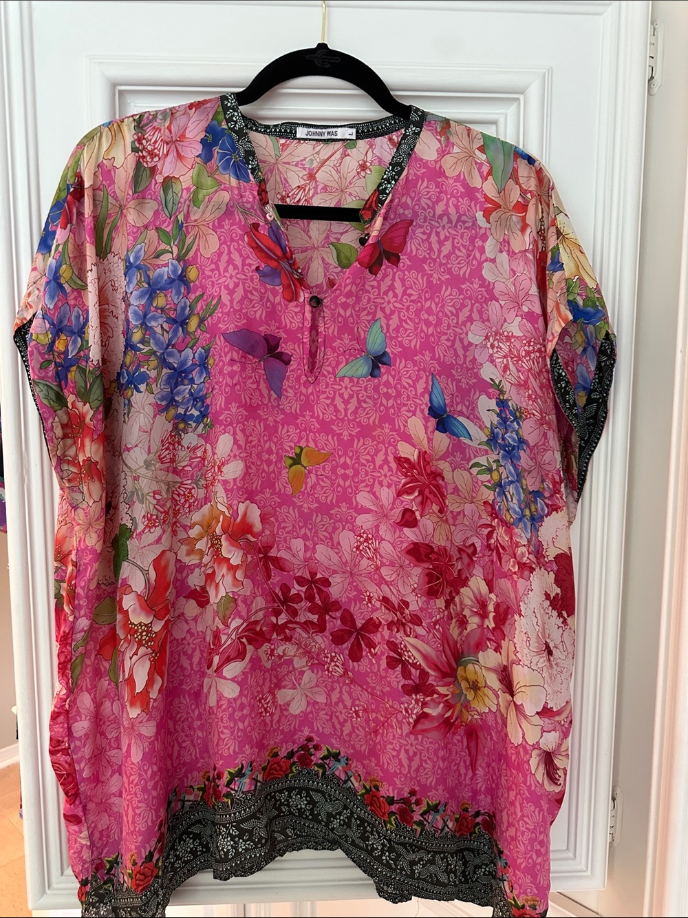 Johnny Was Pink Multicolor Floral & Butterfly Tunic